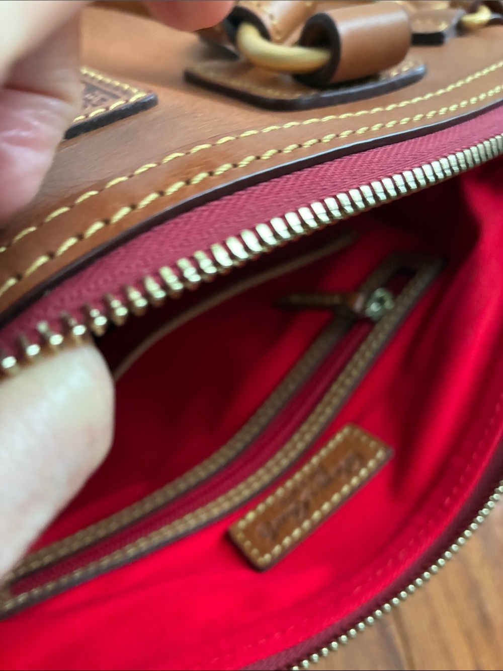 NWOT Classic Tan Leather Satchel Handbag - Picture 6 of 10